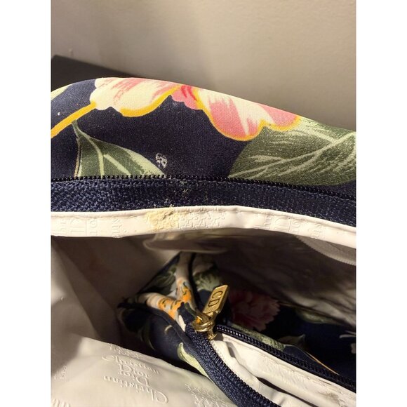 Christian Dior Floral Print Cosmetic Bag Navy Vintage Zip Pouch 9x4x14 9x8 80s - Picture 5 of 16